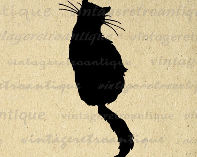 Printable Graphic Cat Silhouette Image Animal Artwork Download Digital Vintage Clip Art Jpg Png Eps HQ 300dpi No.3668