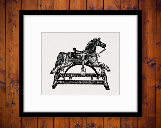 Antique Rocking Horse Digital Printable Download Toy Image Graphic Vintage Clip Art Jpg Png Eps HQ 300dpi No.1769