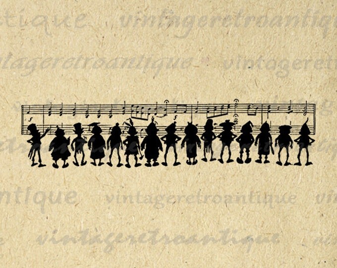 Printable Digital Silhouettes and Sheet Music Staff Paper Graphic Musical Notes Download Image Vintage Clip Art HQ 300dpi No.3252