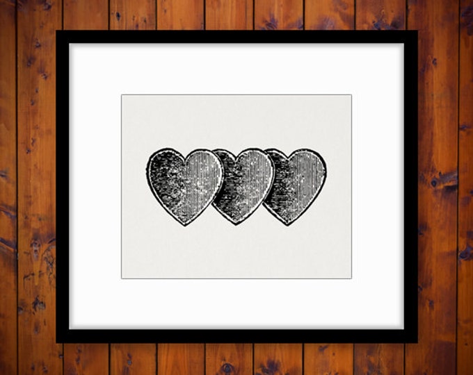 Printable Digital Three Hearts Download Love Image Romance Graphic Antique Clip Art Jpg Png Eps HQ 300dpi No.1408