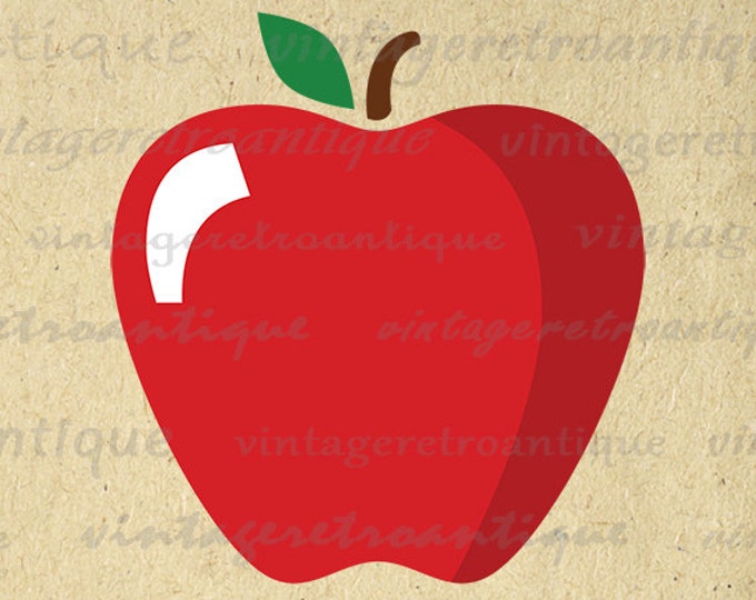 Digital Printable Red Apple Illustration Image Graphic Download Artwork Vintage Clip Art HQ 300dpi No.4029