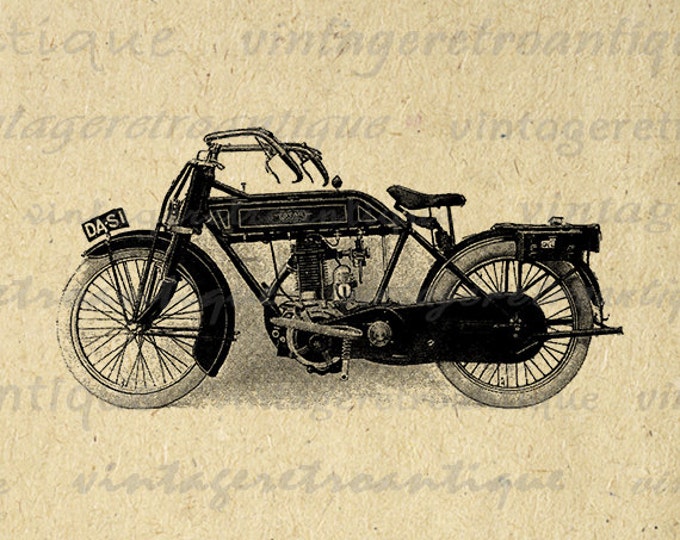 Printable Digital Motorcycle Graphic Image Antique Motorcycle Illustration Download Vintage Clip Art Jpg Png Eps HQ 300dpi No.3689