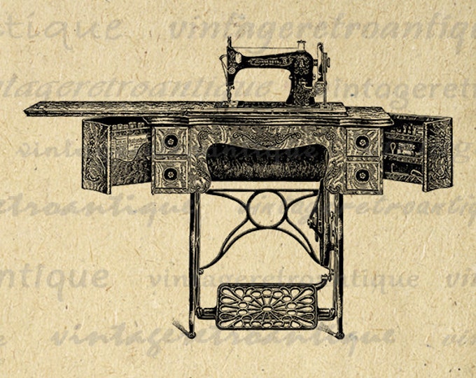 Antique Sewing Machine Graphic Printable Digital Illustration Image Download Vintage Clip Art for Transfers etc HQ 300dpi No.1118