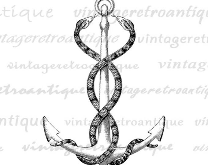 Digital Printable Anchor with Snakes Graphic Navy Ocean Sea Download Image Vintage Clip Art Jpg Png Eps HQ 300dpi No.2223