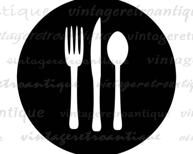 Digital Printable Fork Knife and Spoon Download Silverware Graphic Food Restaurant Kitchen Image Vintage Clip Art HQ 300dpi No.4513