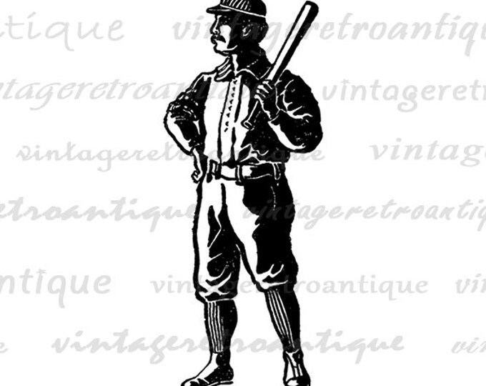 Digital Printable Antique Baseball Player Image Download Graphic Vintage Clip Art Jpg Png Eps HQ 300dpi No.4039