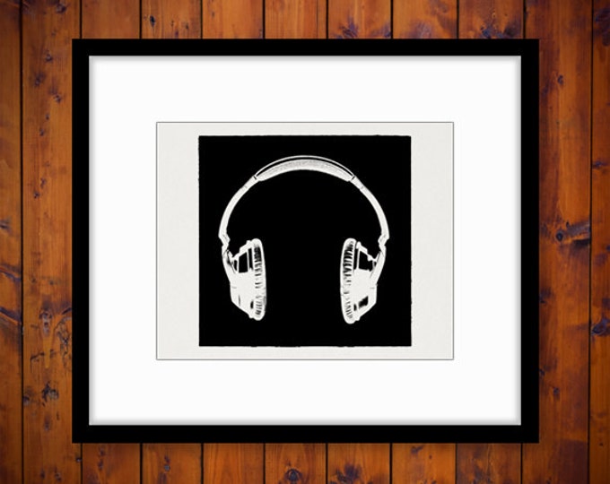 Digital Printable Headphones Download Music Illustration Graphic Image Vintage Clip Art Jpg Png Eps HQ 300dpi No.3396