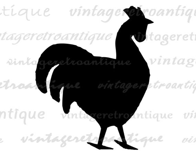 Digital Printable Rooster Silhouette Image Farm Animal Shape Chicken Rooster Graphic Download for Transfers Tea Towels etc HQ 300dpi No.4680