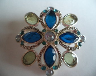 Vintage Signed Monet Silvertone/Blue Brooch/Pin