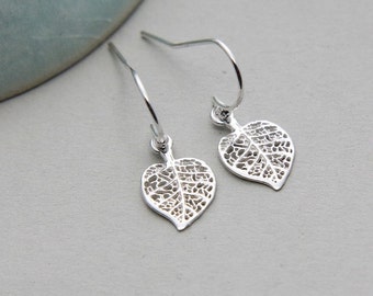 SALE, Leaf Earrings, Silver Leaf Earrings, Filigree Leaf Earrings, Sterling Silver Charm Earrings, Tiny Leaf Earrings, Woodland Earrings