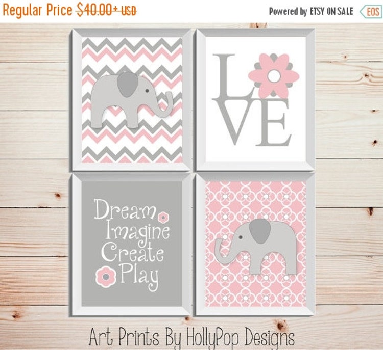 Pink Gray Nursery Decor Baby Girl Nursery Wall by HollyPopDesigns