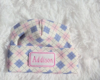 Newborn Girl Hospital Hat. Personalized Newborn Hat. Baby Girl Hospital Hat.