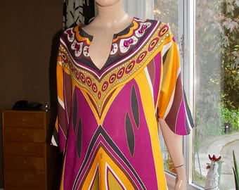 Vintage caftan top by La Perla.Aquasuit caftan by La Perla.Colourful embellished caftan.