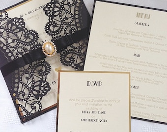Luxury Laser cut Art Deco Wedding Invitations with RSVP and insert