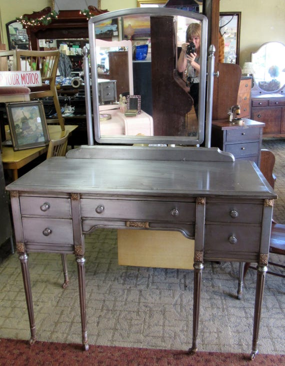 Industrial steel vanity and mirror mid century modern