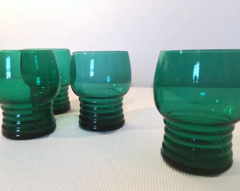 Vintage Emerald Green Juice Glasses, Beehive Large Shot Glasses 4 oz, Set of Four Drinking Glasses