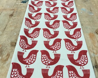 Table runner, Christmas table runner, red bird table runner, scandinavian fabric,