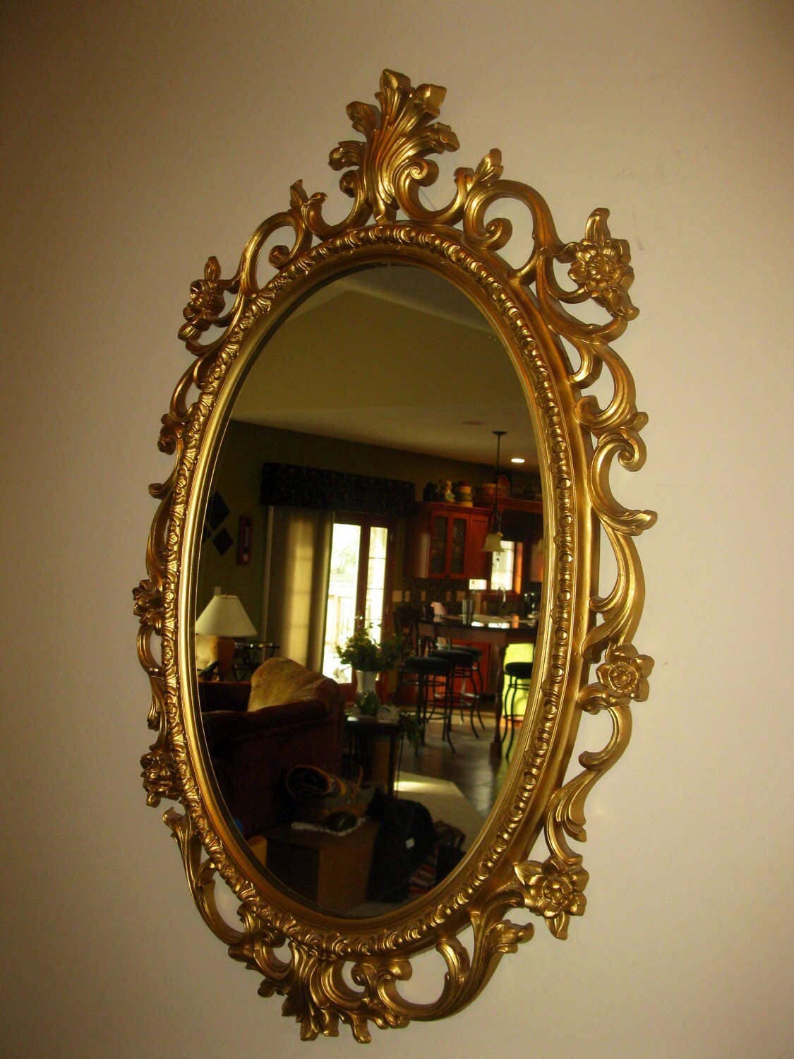 Gorgeous Large vintage wall mirror Oval gold frame