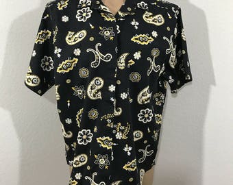 Vintage John Henry Editions Size Small Black Paisley Button Down Shirt