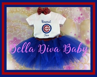 CUBS Fan - Chicago Cubs Tutu and Onesie Embroidery Customize name and color- Baseball onesie- Newest Cubs Fan - Birthday outfit, photo prop