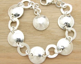 For 70th: 1947 US Dime Bracelet with Silver Rings 70th Birthday Gift Coin Jewelry
