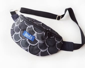Grey fanny pack hip bag hip pouch belt bag flakes fishscale bum bag festival bag hands free bag party bag gray fanny pack applique OOAK