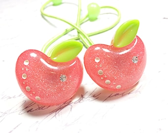 pink glittery apple ponytail holders - hair ties