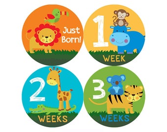 Safari Monthly Baby Milestone Stickers - Baby Shower Gift - One-Piece Baby Stickers - Monthly Baby Stickers - Baby Month Sticker