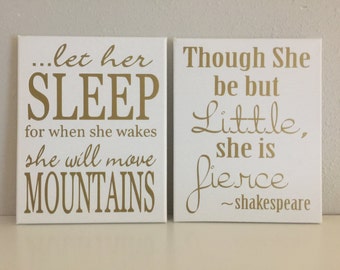 Let her sleep for when she wakes, Though she be but little she is fierce, custom colors, little girl room, baby girl wall art, nursery decor