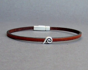 Wave Bracelet Mens Tiny Leather Bracelet Ocean Wave Dainty Bracelet Boyfriend Gift Customized On Your Wrist width 3mm