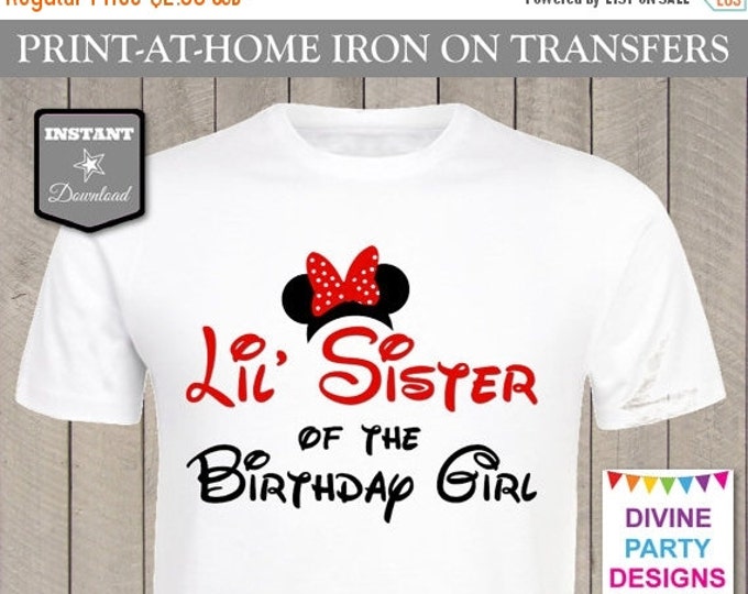 SALE INSTANT DOWNLOAD Print at Home Red Girl Mouse Lil Sister of the Birthday Girl Printable Iron On Transfer / T-shirt / Family / Item #232
