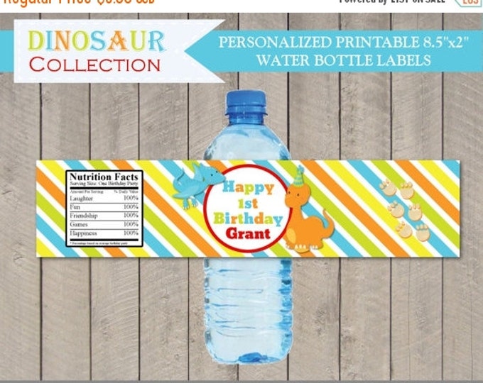 SALE PERSONALIZED Printable Dinosaur Happy Birthday Water Bottle Label / Wrapper / Add Name & Age / Dino Collection / Item #3206