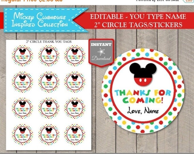 SALE INSTANT DOWNLOAD Editable Mouse Clubhouse 2" Circle Thanks Printable Party Favor Tags/ You Type Name / Clubhouse Collection / Item #16