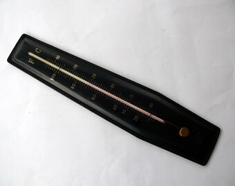 French Vintage Wall Hanging Thermometer, Temperature Gauge, Mid Century Garage Tyre Decor, Large Black Thermometer, Fahrenheit and Celsius