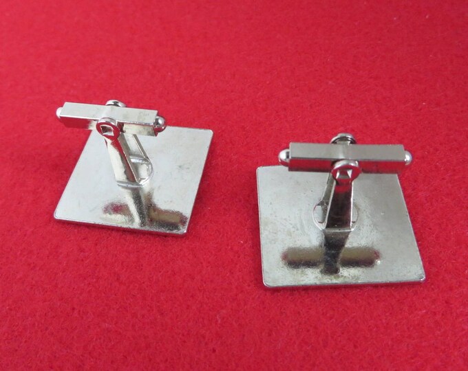 Silver Tone Etched Cufflinks Tie Tac Bar Set Vintage Egyptian Design Mens Gift Idea Fathers Day