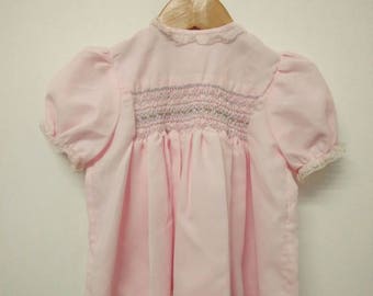 Vintage Baby Soft Pink Smock with Embroidery