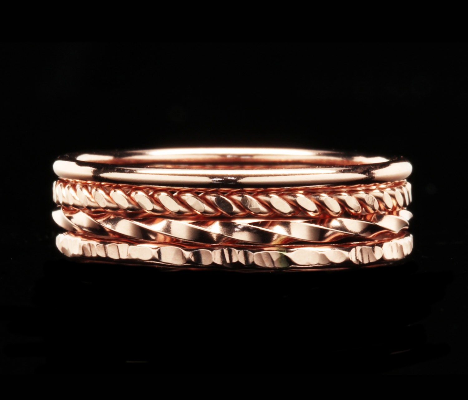 Rose Gold Stacking Rings Hammered Rose Gold Band Delicate