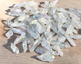 Drilled Aura Quartz- Raw Angel Aura Quartz bulk- Quartz Point Strand- Rainbow Quartz Point- Full Crystal Point Strand- US SELLER