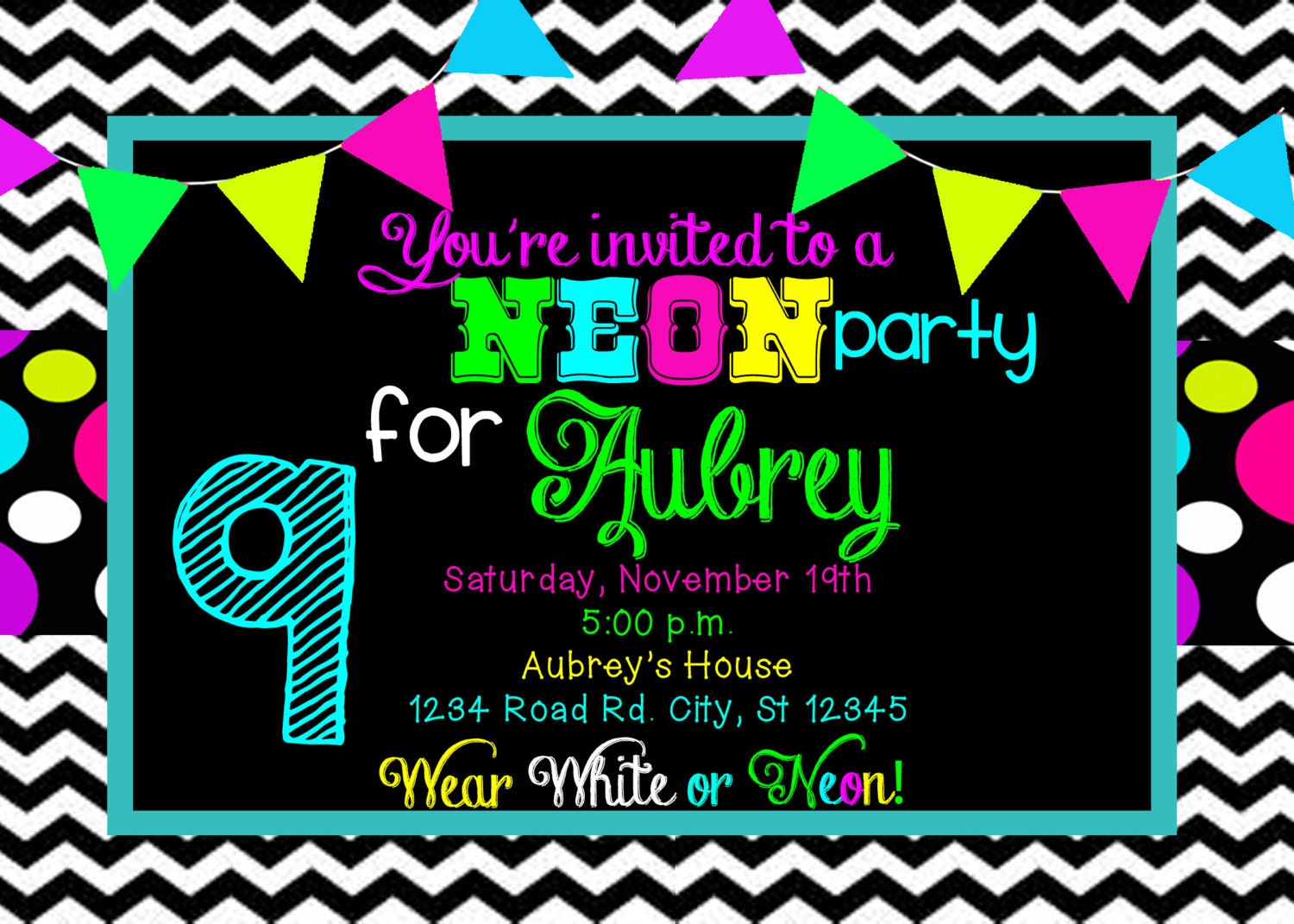 Neon Birthday Party Invitation
