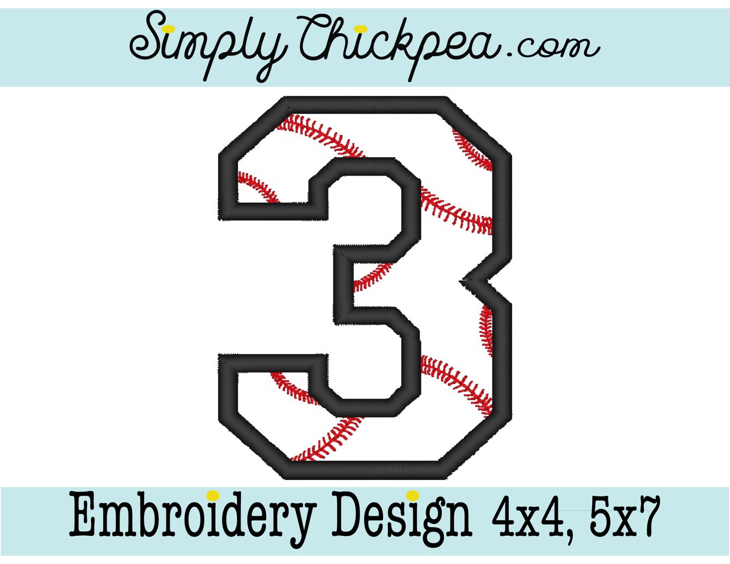 Embroidery Design Baseball or Softball Number 3 Three