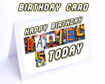 Lego Birthday Card --- Personalised for ANY name and age (2 gifts in 1)