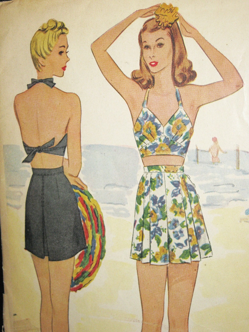 1944 McCall Swimsuit Pattern, Size 12, Two Piece Bathing Suit, McCall