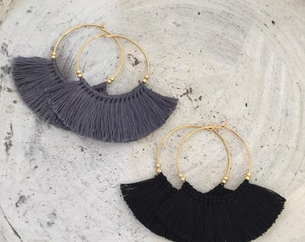 Boho earrings fringe earrings tassel earrings black hoop earrings cheap shipping