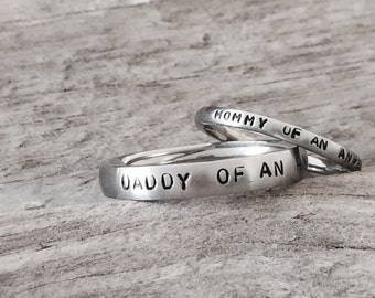 Baby Loss Ring / Mommy of an Angel / Daddy of an Angel / Angel rings (set of two bands) / Memorial Rings / Miscarriage Ring / Baby Loss Ring