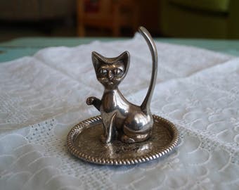 Vintage Silver Plated Kitty Cat Ring Holder