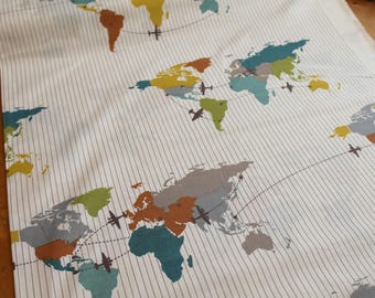 Travel Crib Sheet - Organic Baby - Airplane Nursery - Travel Baby Bedding - Birch Fabrics Trans Pacific - Adventure Nursery - Map Crib Sheet