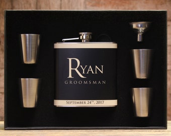 Black and Gold Wedding, Groomsmen Flasks, Gifts for Groomsmen
