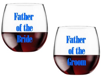 Father of the Bride Glass, Father of the Groom Glass, Set of Wedding Glasses