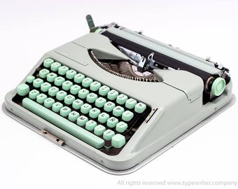 QWERTY Hermes Baby typewriter - very good vintage condition working typewriter - late 1950-60s typewriter - seafoam green