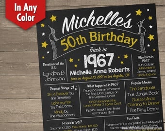 50th Birthday Chalkboard, 1967 Birthday Poster, Adult Birthday Chalkboard, Back in 1967, 50th Birthday Centerpiece, 50th Birthday Gift